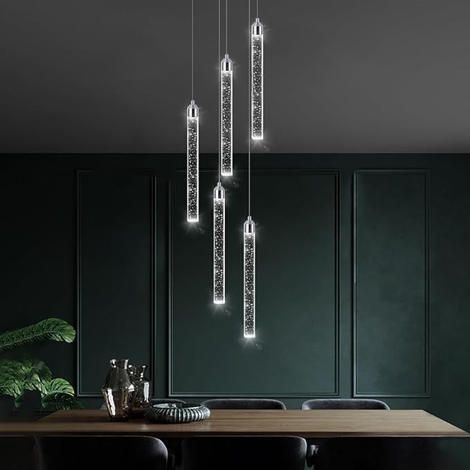 5 Light Mini Chandelier LED Pendant Lighting for Kitchen Island Modern Bubble Crystal Pendant Light Adjustable Pendant Light Fixture Chrome Ceiling Handing Lights for Dinning Room Bedroom 2700K 6000K