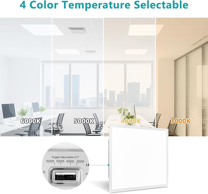 2x2 LED Flat Panel Light for Drop Ceiling, 5500LM, 0-10V Dimmable, 30W/40W/50W Selectable, 4CCT 3000K/4000K/5000K/6000K, ETL Listed, 100-277V, 8 Pack