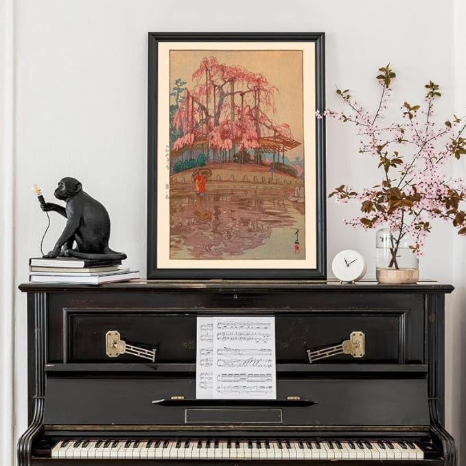 Nationcog Cherry Blossom Woodblock Print by Yoshida Hiroshi, Vintage Japanese Sakura Poster, Japandi Botanical Zen Art for Serene Decor (Unframed) (16x24)