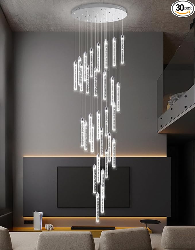 30-Light 197'' High Ceiling Chandeliers Modern Crystal Chandeliers for Entryway Long Spiral LED Dimmable Chandelier Flush Mount Ceiling Staircase Foyer Living Room Sloped ceilings Light Fixture