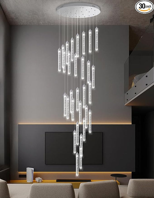 30-Light 197'' High Ceiling Chandeliers Modern Crystal Chandeliers for Entryway Long Spiral LED Dimmable Chandelier Flush Mount Ceiling Staircase Foyer Living Room Sloped ceilings Light Fixture