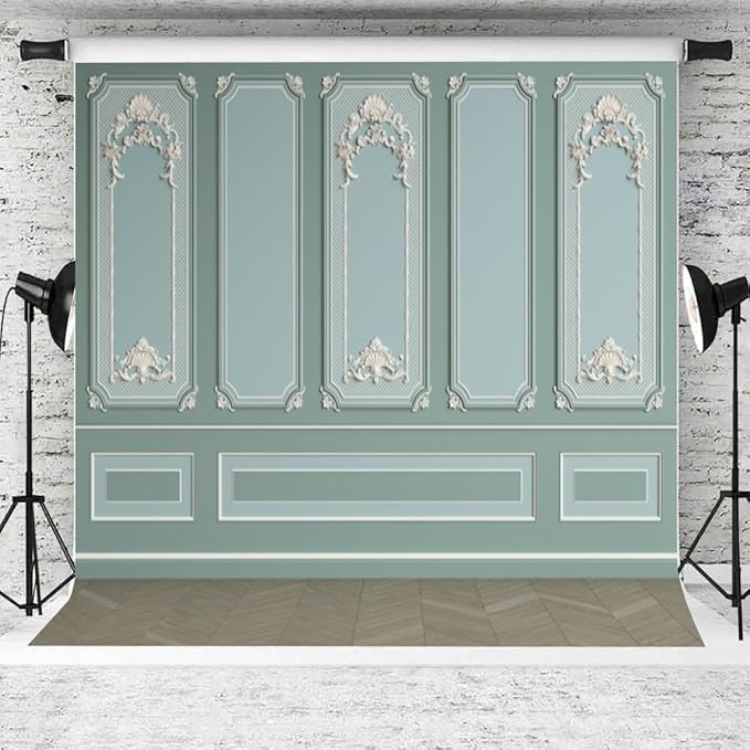 Leyiyi 10x10ft Green Vintage Room Inside Backdrop European Frame Modern House French Castle Cementery Wall Retro Style Photo Background Cowboy Kids Birthday Portrait Studio Prop Vinyl Wallpaper