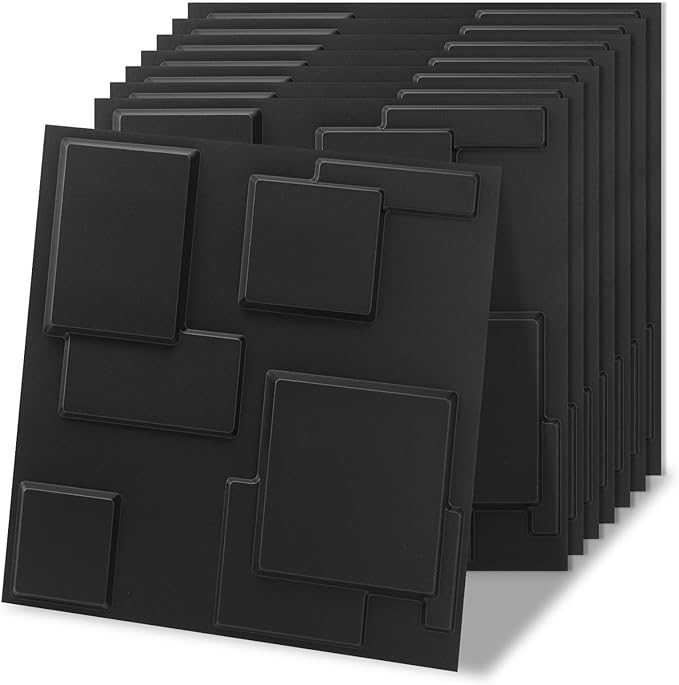 Art3d 100 Pack Decorative 3D Wall Panels, 97 Sq.Feet PVC Interior Wall Décor, 11.8"x11.8", Black