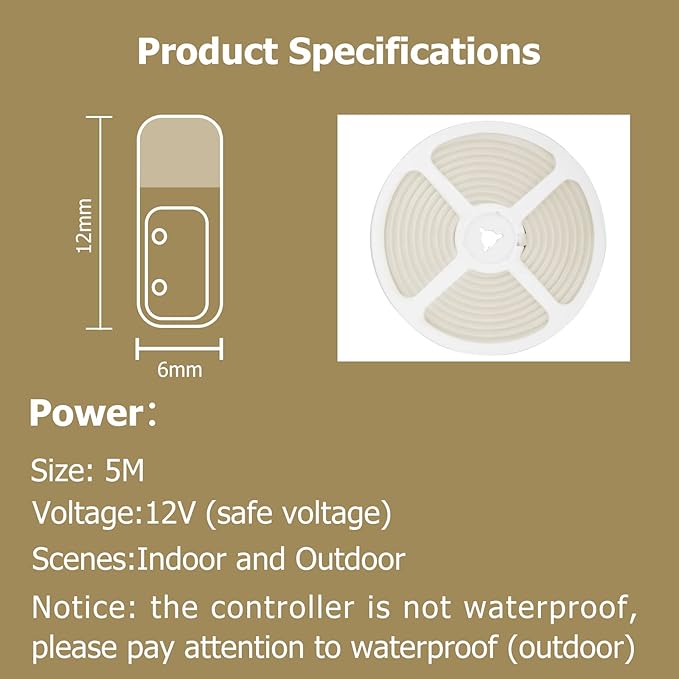 Neon Rope Lights, 16.4ft Rope Lights with Dimmable Remote and Adapter, Waterproof Flexible Smart Led Strip Lights for Bedroom, Super Bright DIY Neon Sign, Indoor Outdoor Wall Decor Warm White