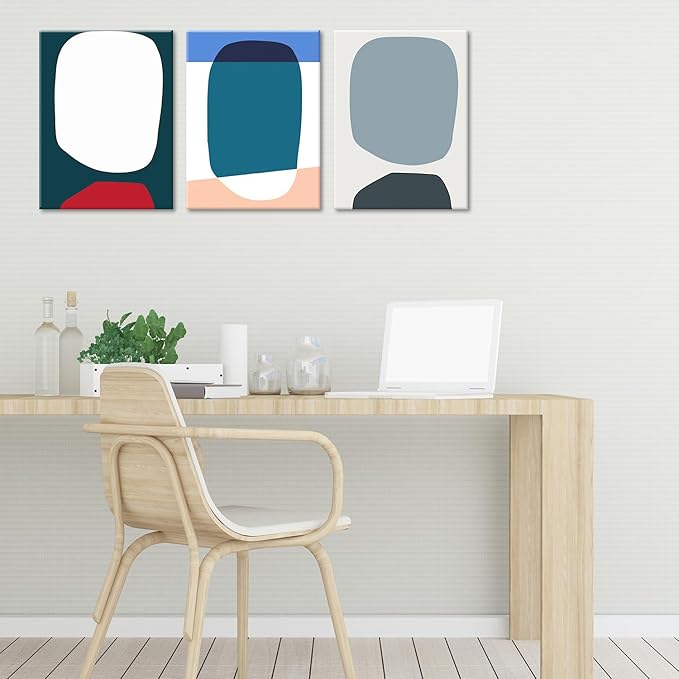 ouiytws Color block simple abstract wall art canvas prints, blue, white, pink of modern simple style, mostly used in the living room, study, bedroom decoration. Frame 16 X 24 in X 3 pieces