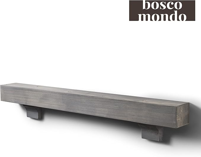 BoscoMondo Rustic Fireplace Mantel Shelf with Corbels- Pine Wood - Wall Decor, Mounted Farmhouse Shelving (66", Grey)