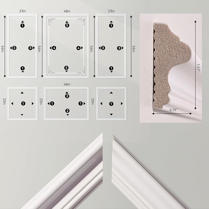 OUZUGIE Peel and Stick Wall Molding Kit Pre-Cut Wainscoting Panels for Easy DIY Interior Wall Decor & Accent Walls