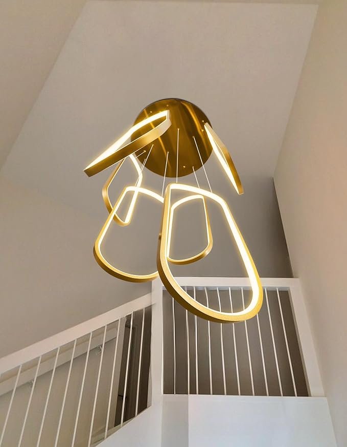 6 Rings Modern Chandelier LED Dimmable Flush Mount Ceiling Light for Foyer Living Room Staircaes Gold