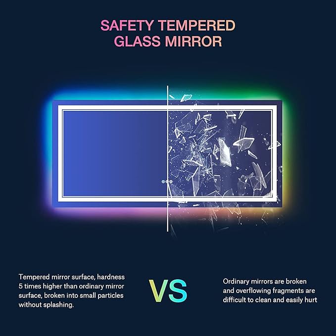 72x36 inch LED Bathroom Mirror with Lights Backlit RGB Color Changing Lighted Mirror for Bathroom Wall Dimmable Anti-Fog Led Mirror (RGB Multicolor Backlit + Adjustable Front-Lighted)