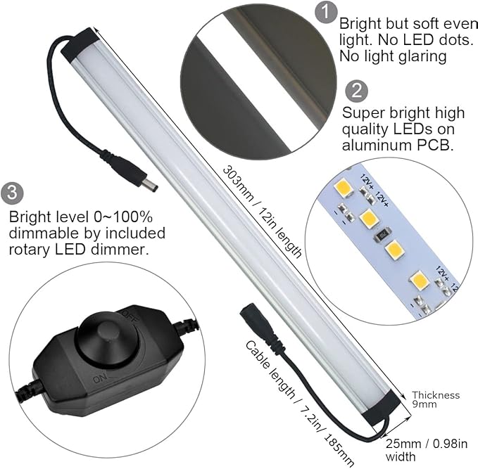 Litever Kitchen Under Cabinet LED Lighting Kit Plug-in, Super Bright, 6 PCS 12 Inches Light Bars, Daylight White, 31W 2000 Lumen, Perfect for Kitchen Cabinet Counter Shelf-(6 Bars Kit-5000K)