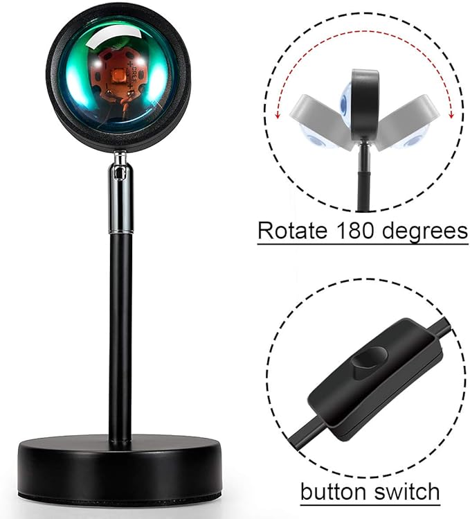 Balkwan Sunset Lamp Projection Rotation Rainbow Lamp Led Romantic Visual Led Light Network Red Light with USB Modern Floor Stand Night Light Living Room Bedroom Decor (Sunset Red)