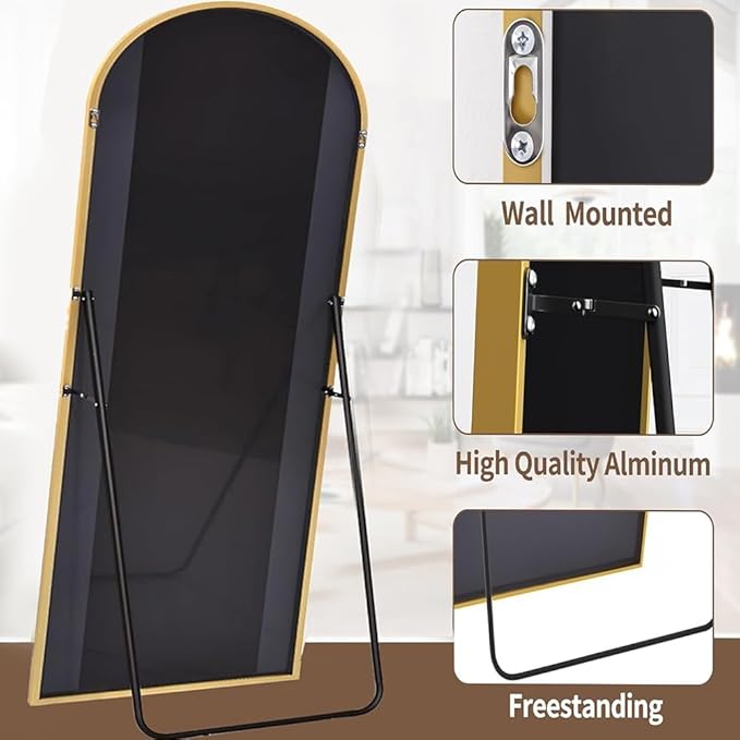 Arched Full Length Mirror, 81"x41" Large Floor Mirror with Stand, Oversized Full Body Mirrors for Leaning or Hanging, Wall Mounted Mirrors for Bedroom, Living Room,Dressing Room, Gold