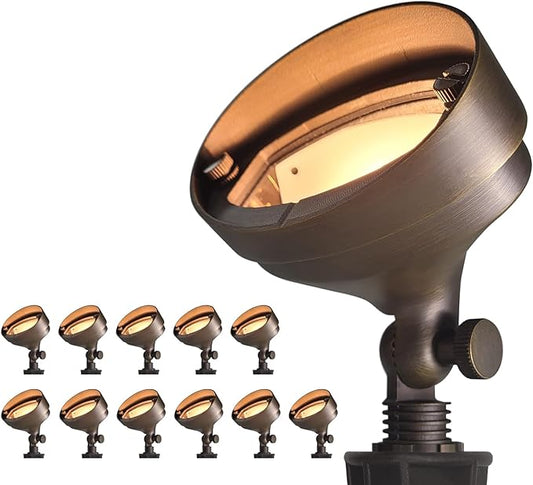 COLOER Die-cast Brass Landscape Wall Wash Lighting, 9-17 Volt Flood Lights Outdoor, Bronze LED Floodlight Fixture for Illuminating Signs, Walls and Plant Material(501B,12-Pack Without Bulb)