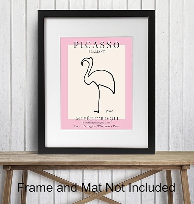 Pablo Picasso Poster 8x10 - Mid-Century Modern Decor - Minimalist Room Decor - Abstract Wall Art - Gallery Wall Art - Pink Flamingo Decor - Line Art Wall Print - Museum Poster - Tropical Beach House