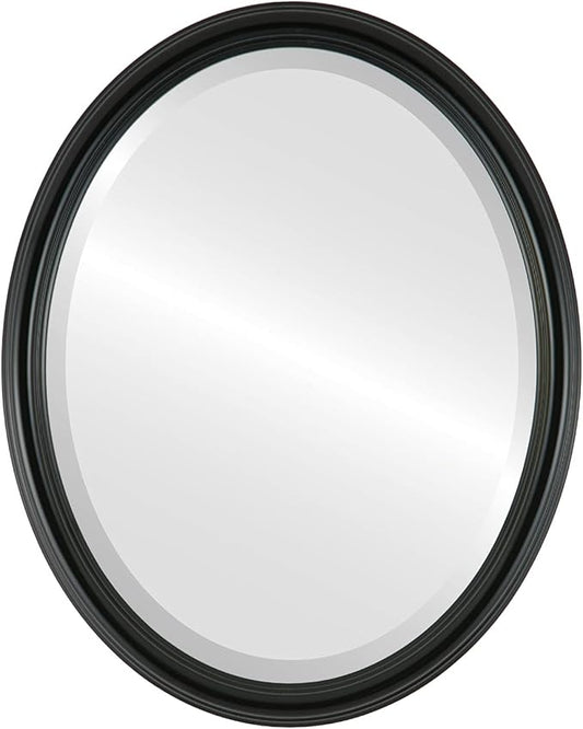 OVALCREST Oval Beveled Wall Mirror for Home Decor - Saratoga Style - Gloss Black - 20x26 Outside Dimensions