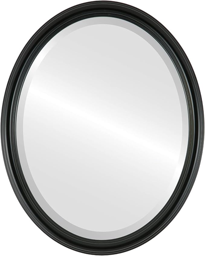 OVALCREST Oval Beveled Wall Mirror for Home Decor - Saratoga Style - Gloss Black - 18x22 Outside Dimensions