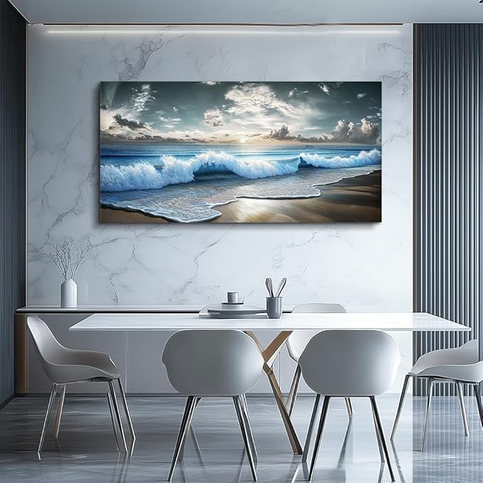 MHARTK66 Blue Ocean Canvas Wall Art Large Paintings For Living Room Landscape Nature Artwork For Walls Beach Wall Decor For Bedroom Wall Art Waves Pictures For The Dining Room Easy Hanging 20x40