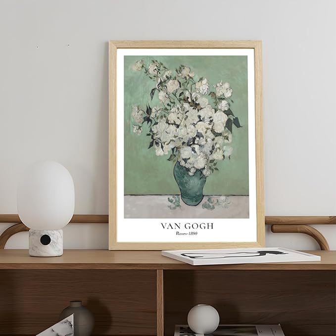 LLEEMPI Matisse William Morris Wall Art Set of 3, Sage Green Botanical Wall Decor, Abstract Van Gogh Flowers Canvas Prints, Vintage Florals Poster Print for Bedroom Bathroom Wood Framed 16x24 Inch