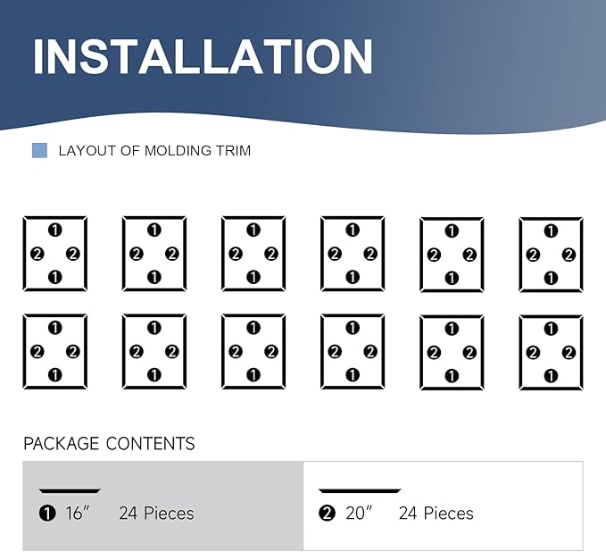 NeatiEase 12 Set Peel and Stick Wall Molding Trim Kit, 16" x20" Premade Wainscoting Panels, Self Adhesive Moulding Panel for Interior Walls Picture Frame