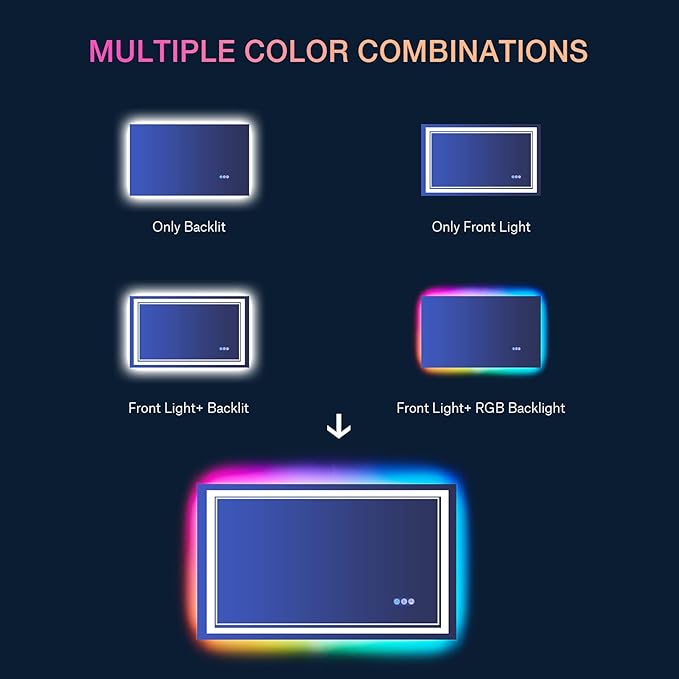 40x24 inch LED Mirror for Bathroom,RGB LED Lighted Bathroom Vanity Mirror with Lights,Shatterproof,Dimmable,Anti-Fog RGB Backlit Mirror (RGB Multicolor Backlit + Front-Lighted)