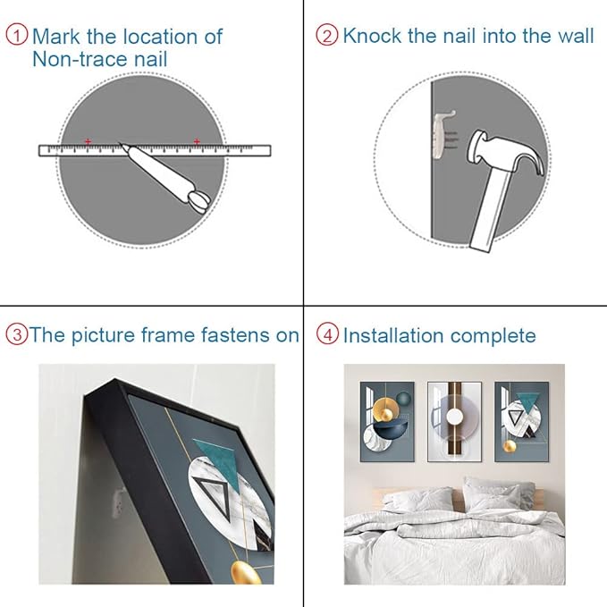 ARTKN 3 Pieces Abstract Framed Canvas Wall Art, Geometry Art Shape Pattern Paintings,Modern Artworks Wall Decor for Living Room Bedroom Office Decoration(Blue, 24" X 32" X 3 pieces)