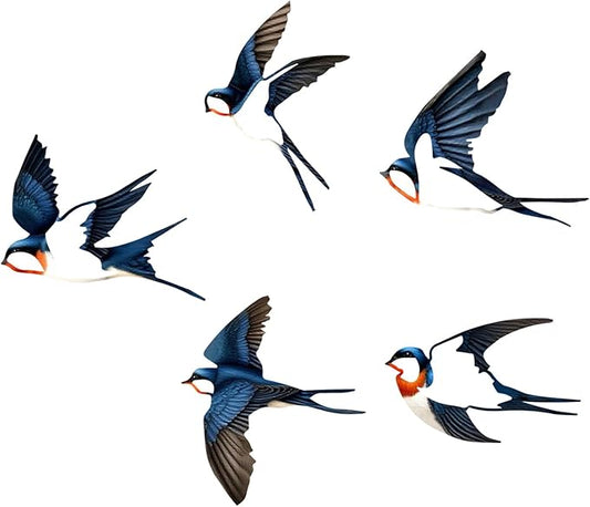 ESTART 5 Pcs Metal Birds Wall Decor, Vintage colors Birds Metal Wall Art Outdoor Hanging Decorative Wall Sculpture for Home Kitchen Patio Bedroom Living Room Bathroom Garden (Vintage Color)