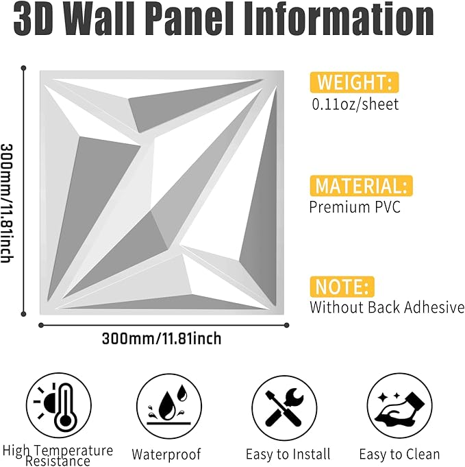 33-Piece 3D Embossed PVC Wall Panel Set – 12x12 Inch Textured Wall Decor – Quick Install, Water-Resistant – Modern Accent Panels for Living Room, Game Room, Bedroom – 33 Sq.Ft. Total Coverage