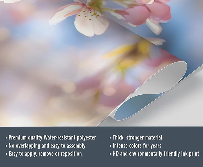 Japanese Mural Wallpaper, Cherry Blossoms Murals, Japanese Flowers Murals, Large Wallpaper for Living Room Bedroom Kids Room Home Decor Mural (Not Peel Stick)