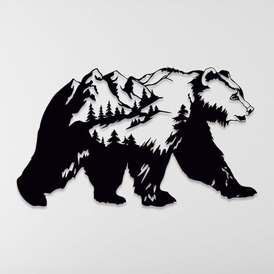 Bear Pine Tree and Mountain Metal Wall Art, Huge Nature Theme Wall Hanging, Wilderness Wall Decor, Forest Decor for House Living Room Bedroom, Natural Scenery Wall Sign, Lodge Decor, Bear Lovers Gift