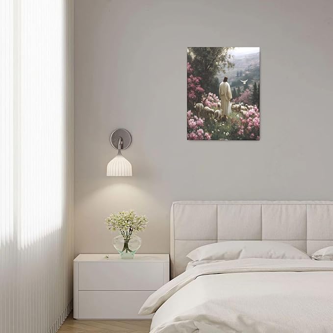 Jesus Wall Art Christian Jesus Lamb Wall Decor Religious God Canvas Painting Pictures Print Christ Decorations for Living Room Bedroom Church Framed Gifts 16”X20”