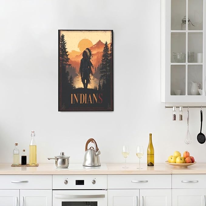 Native American Wall Art Indian Tribe Wall Decor Canvas Pictures Vintage Landscape Paintings Prints Traditional Artwork Framed Decorations For Bathroom Bedroom Living Room Office Gifts 16" x 24"