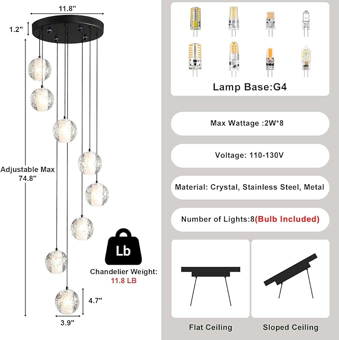 Modern Crystal Chandelier for Staircase 79" Long Black Stairwell Chandelier for Foyer Adjustable High Ceiling Lighting Fixture for Living Room Hallway Entryway Staircase
