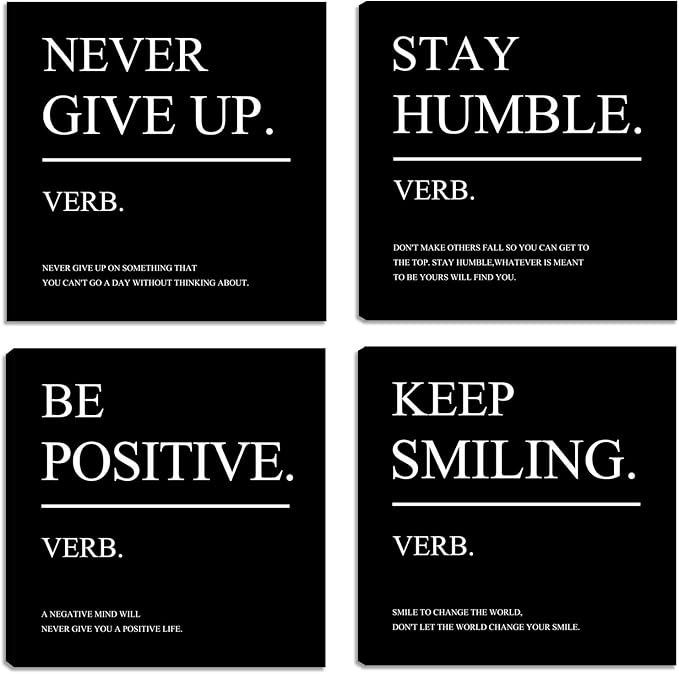 Motivational Canvas Wall Art Positive Motto Office Wall Decor Inspirational Wall Art Decor Picture for Bedroom Living Room Wall Painting Posters Picture Prints Framed - 12"x12"x4PCS