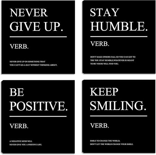 Motivational Canvas Wall Art Positive Motto Office Wall Decor Inspirational Wall Art Decor Picture for Bedroom Living Room Wall Painting Posters Picture Prints Framed - 12"x12"x4PCS