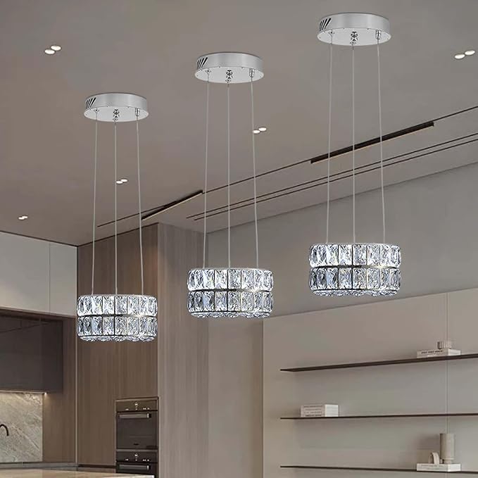 Modern Crystal Chandelier for Dining Room Luxury Silver Crystal Chandelier for Living Room Dimmable LED 11.8" Ring Pendant Light Adjustable Dimmable 2700k-6000k