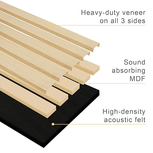 106” x 12.6” Acoustic Wood Wall Paneling, Decorative Sound Proof Panels for Walls and Ceilings, 3D Slat Wood Wall Panels (Set of 40)