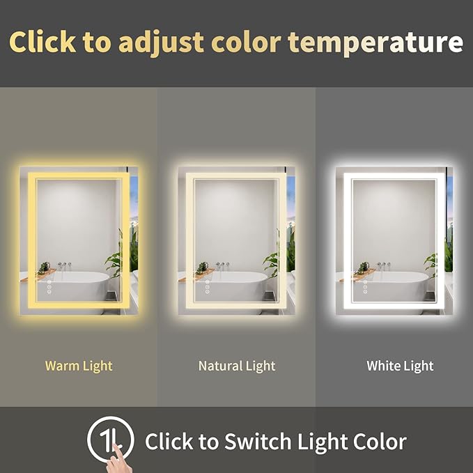 40 x 32 Inch LED Bathroom Mirror, Front Light and Backlit Anti-Fog Dimmable Memory Lighted Vanity Mirror, Shatterproof Wall-Mounted Led Mirror for Bathroom