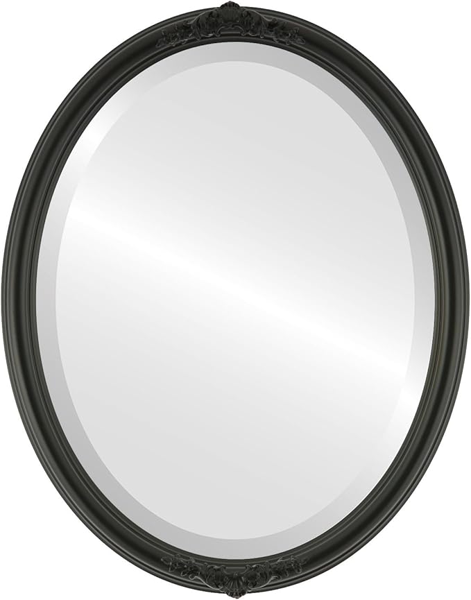 OVALCREST Oval Beveled Wall Mirror for Home Decor - Contessa Style - Matte Black - 18" x 14"