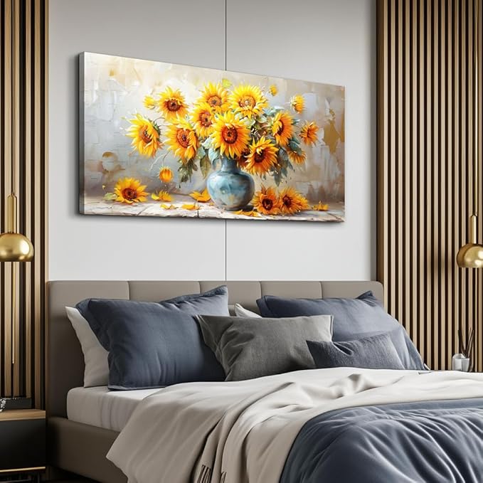 MHARTK66 Canvas Large Flower Field Paintings For Bedroom Wall Art For Living Room Farmhouse Sunflower Wall Decor Vintage Poster Art Prints Artwork For Walls Kitchen Pictures Decorations For Home