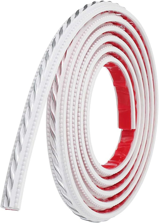 uxcell 9.8Ft x 0.79" Peel and Stick Molding Trim for Walls, Flexible Mirror Molding Trim Self-Adhesive Wall Paneling Strip Wallpaper Border for DIY Floor Wall Baseboard, White/Silver