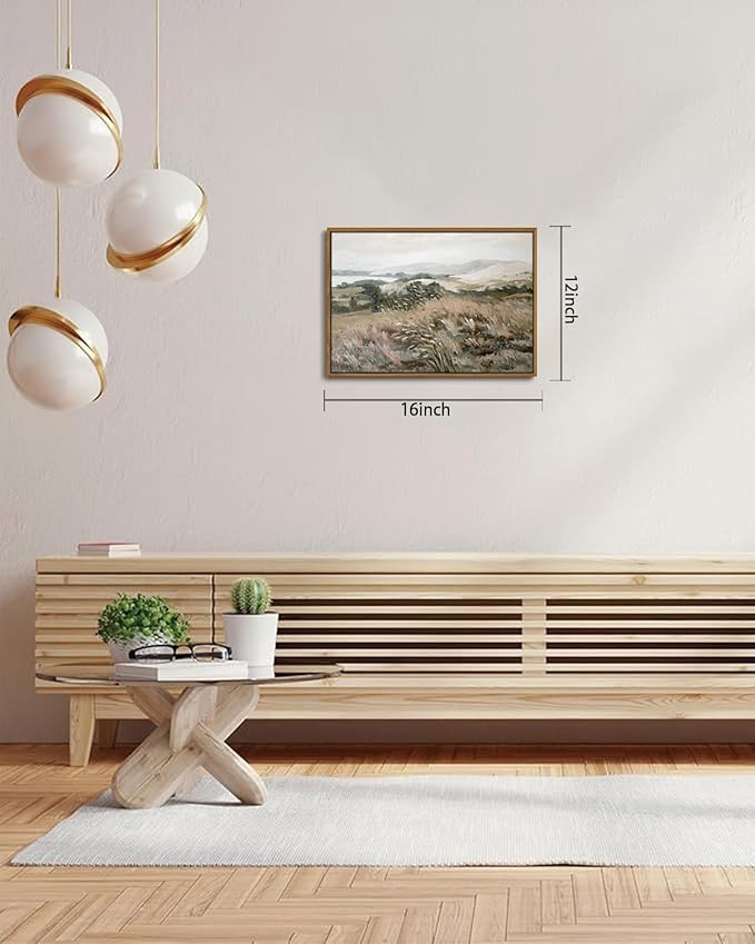 KISSFOX Vintage Landscape Canvas Wall Art Neutral Farmhouse Hills Lake Framed Wall Art Serene Countryside Paintings Artwork Rustic Art Prints For Bedroom Living Room