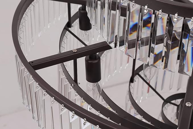 39" Large Modern Oil Brown Crystal Chandelier, 7-Tier Luxury Ceiling Light with Clear Crystal Prisms, Oversized Round Pendant Lighting for Dining Room Dining Room Living Room Foyer