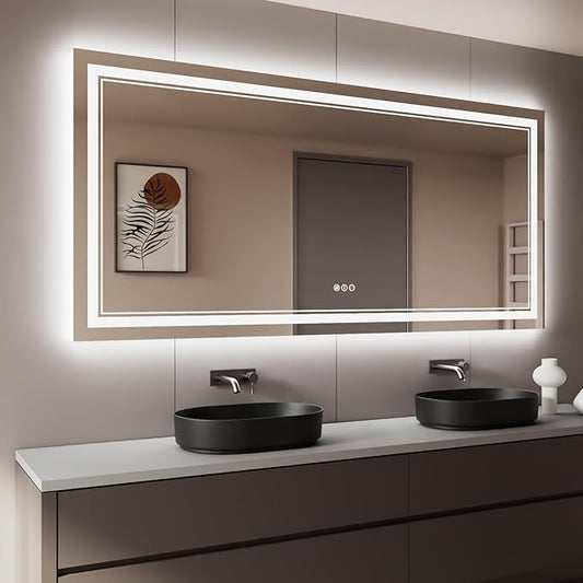 84x40 Inch LED Bathroom Mirror with Lights, Backlit and Front Lighted Bathroom Mirrors for Wall, Anti-Fog Dimmable Memory Shatterproof LED Vanity Mirror for Bathroom