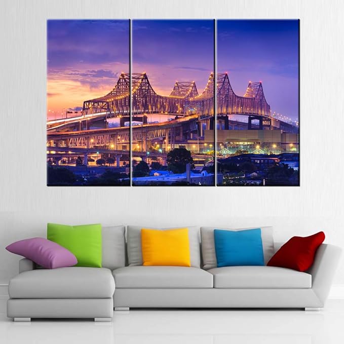 3 Piece Wall Art Painting New Orleans, Louisiana, USA at Crescent City Connection Bridge Prints On Canvas the Picture City Picture Oil for Home Modern Decoration Print Decor 40‘’ x 20‘’ x 3 panels