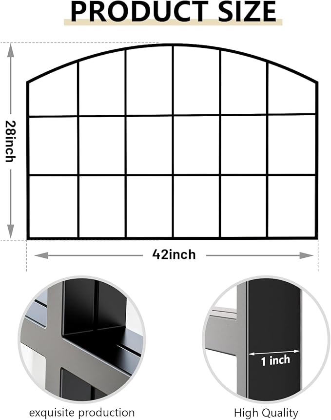 Arch Windowpane Wall Mirror,42x28 Wide Arched Mantel Farmhouse Black Window Pane Mirror for Bathroom,Entryway,Hallway,Living Room,Fireplace
