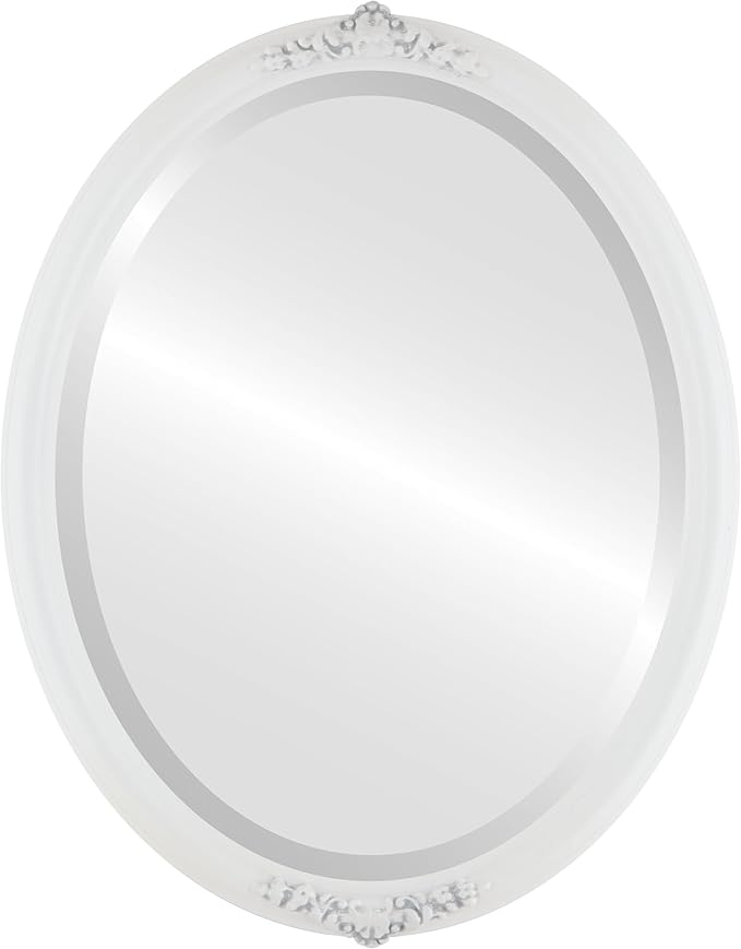 OVALCREST Oval Beveled Wall Mirror for Home Decor - Contessa Style - Linen White - 22" x 18"