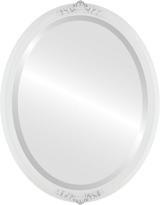 OVALCREST Oval Beveled Wall Mirror for Home Decor - Contessa Style - Linen White - 18" x 14"