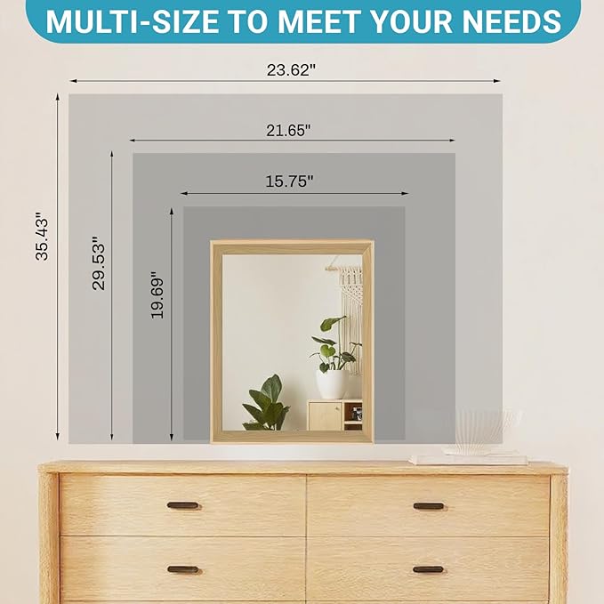 Oak Wood Effect Framed Wall Mirror, 16x20 Rectangle Mirror, 1/8" Anti-desilvering Tempered Glass, Sustainable&Sturdy Frame, Anti-Rust, HD Reflection &3min Fast Setup for Bathroom Living Room