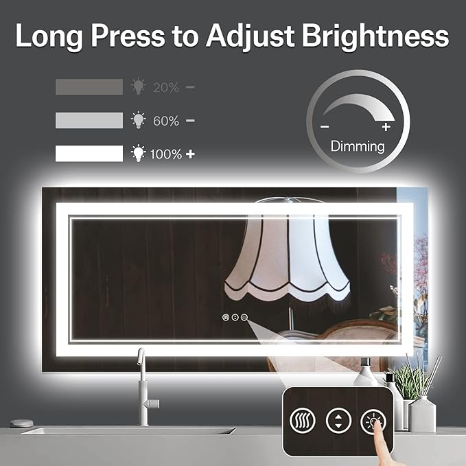 72 x 32 Inch LED Mirror for Bathroom with Front and Backlit,Large Lighted Bathrooom Mirrors for Wall,3 Colors Stepless Dimming Bathrooom Vanity Mirror LED Lights, Anti-Fog, Memory