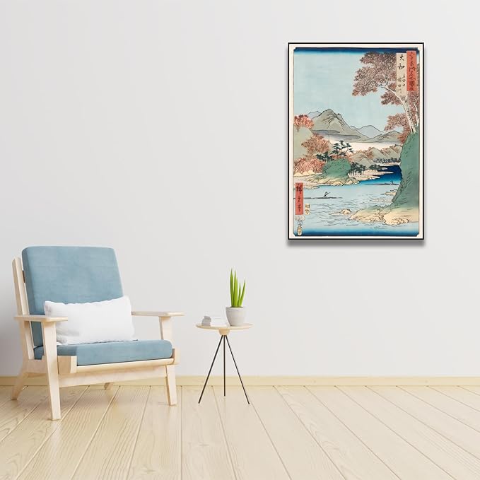 OKRA Utagawa Hiroshige Canvas Wall Art - Tatsuta Mountain And Tatsuta River Poster - Hiroshige Woodcut Prints Landscape Painting Traditional Japanese Wall Decor Unframed